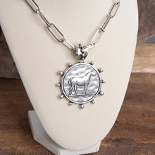 Load image into Gallery viewer, Equestrian Western Horse Coin Statement Necklace Set – Worn Silver Tone