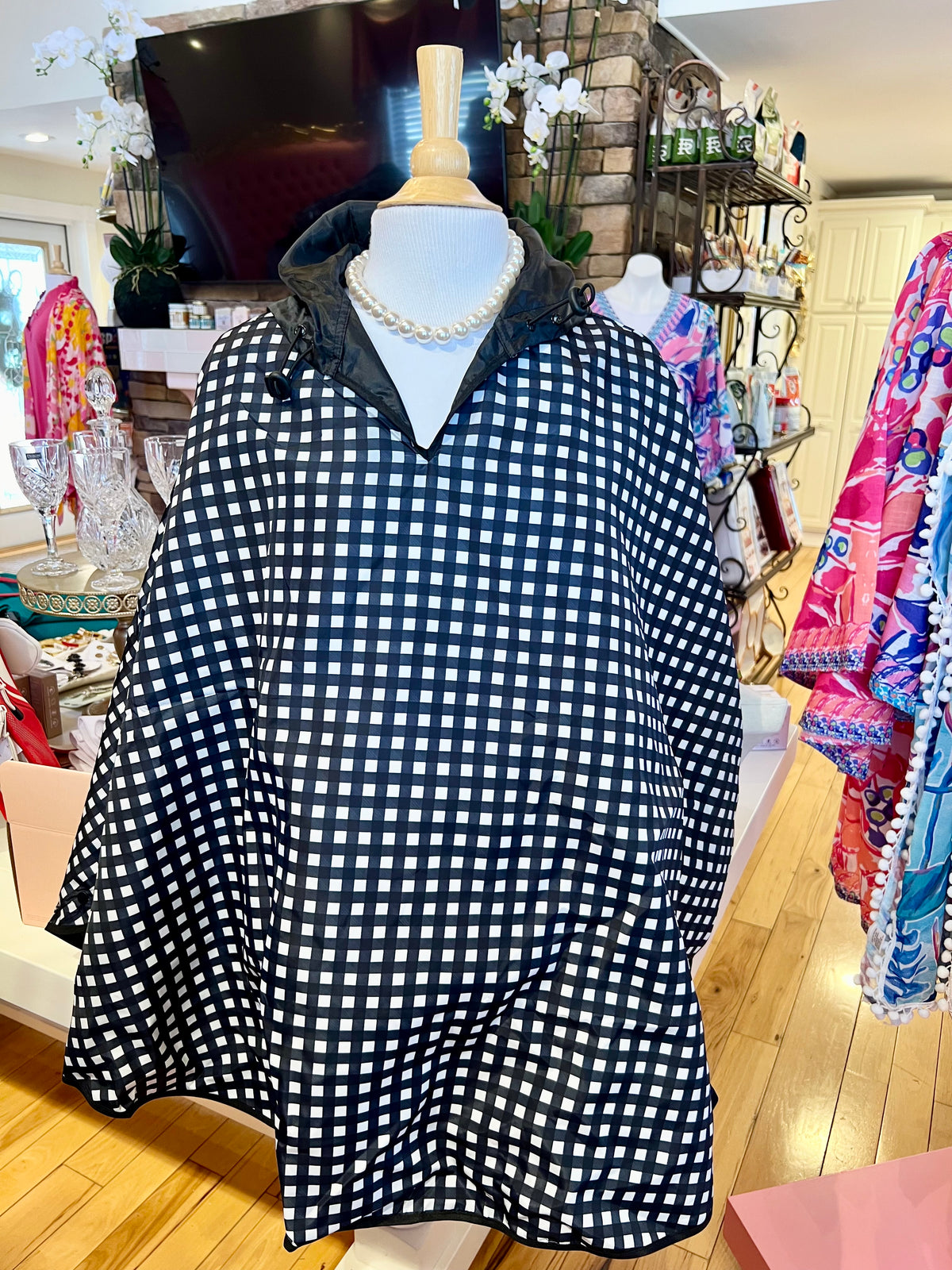 Reversible Gingham Rain Poncho