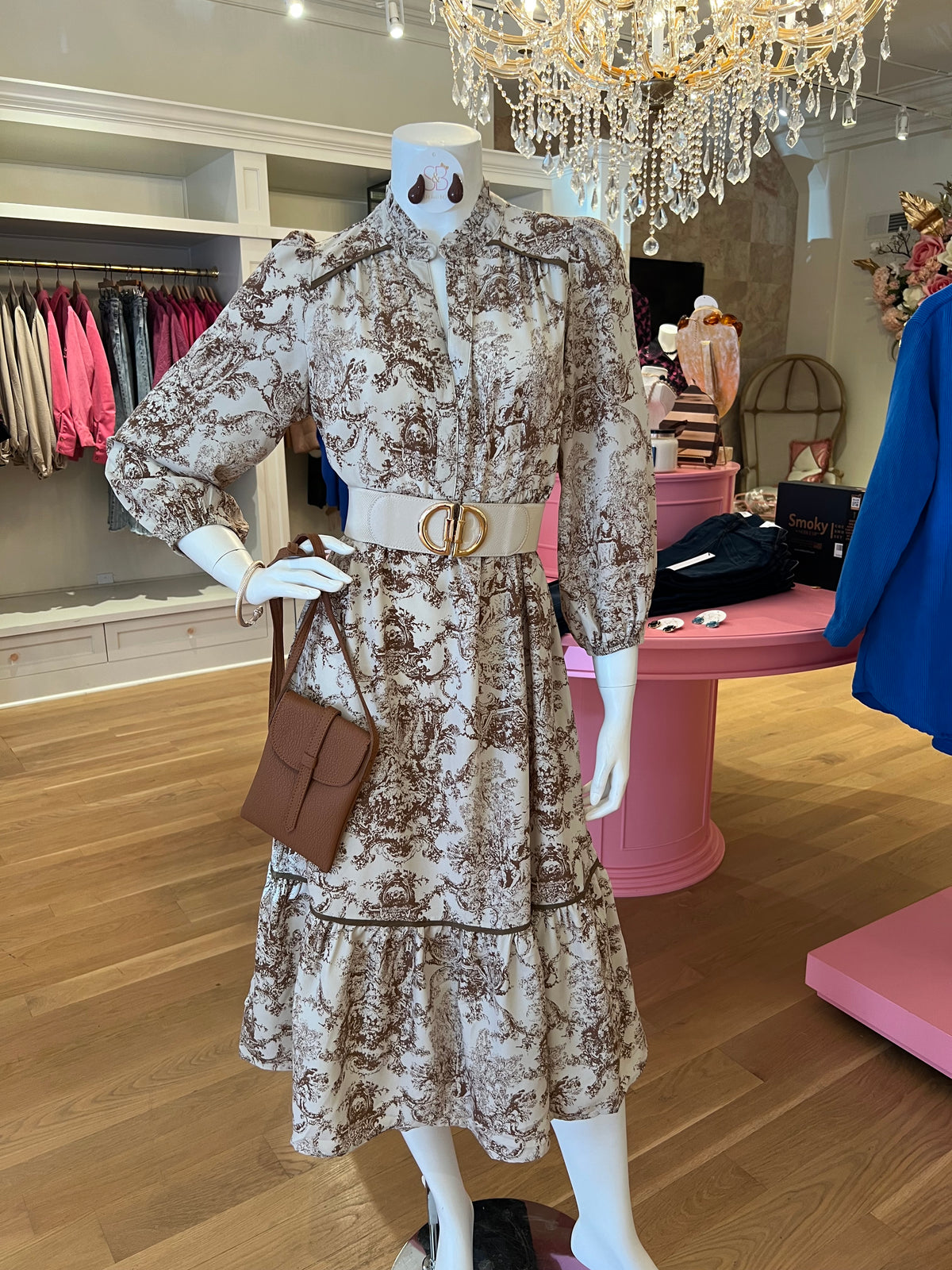 Brown Abstract Midi Dress