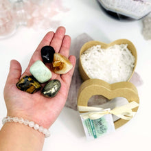 Load image into Gallery viewer, Crystal Healing Prosperity Set of Stones in Heart Shaped Box