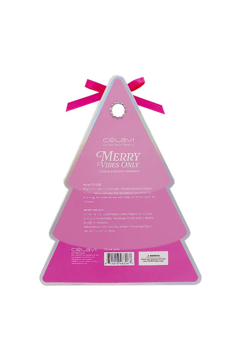 Celavi 46326H Merry Vibes Only 3pc Precision Tweezers