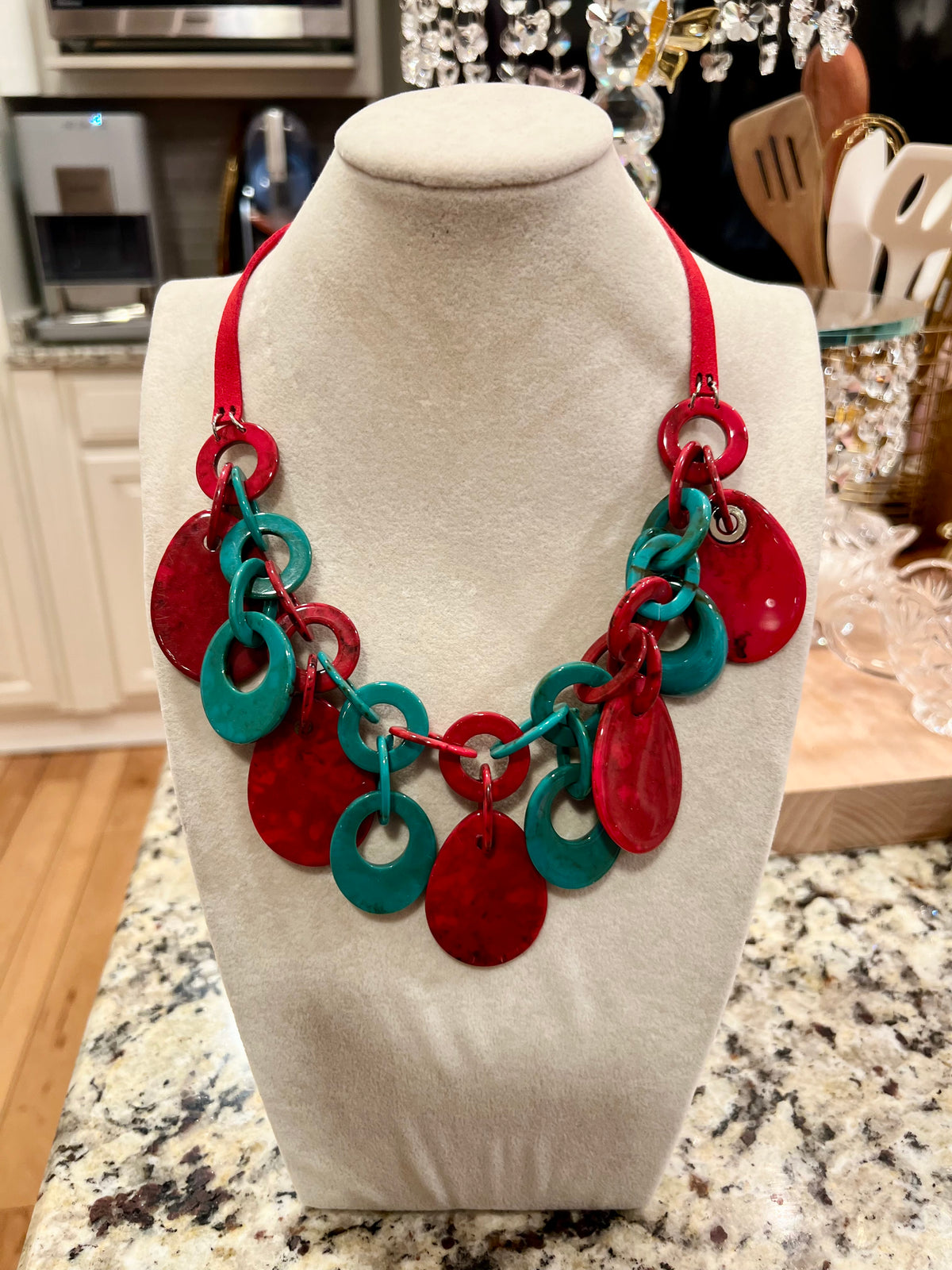 Turquoise & Red Acrylic Necklace