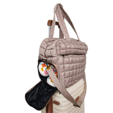 Load image into Gallery viewer, Tan Quilted Duffel Weekender Bag w/ Pass-Thru Slip