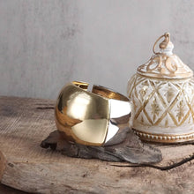 Load image into Gallery viewer, Statement Cuff Bracelet - Two-Tone Sculptural Oval Hinge - Golden Horizon
