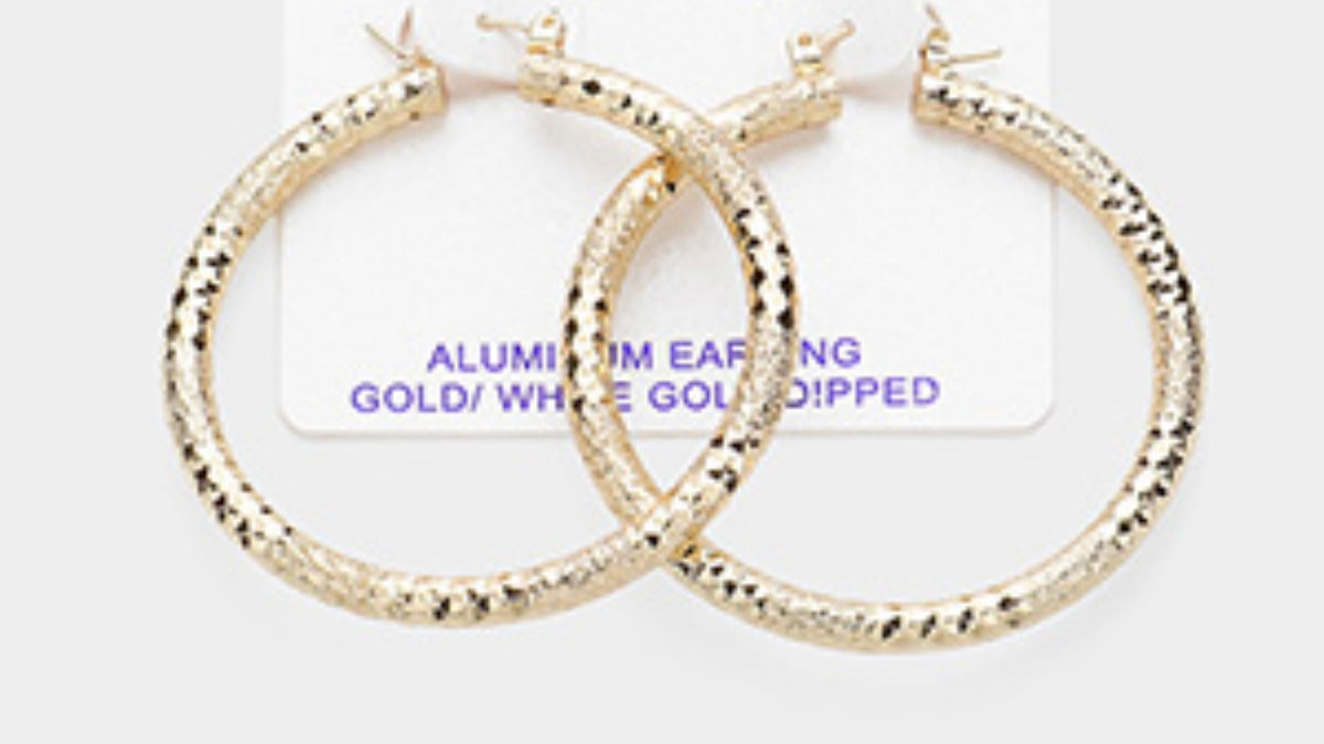 Gold Textured Hoop Earring