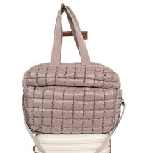 Load image into Gallery viewer, Tan Quilted Duffel Weekender Bag w/ Pass-Thru Slip