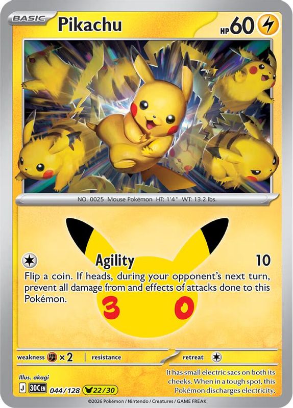 Pikachu – 30th Celebration 044/128 (Near Mint)