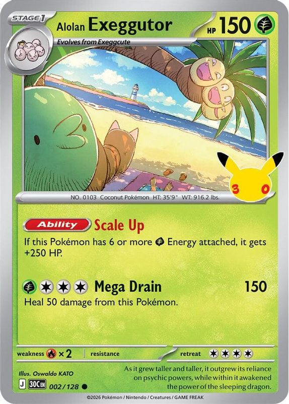 Alolan Exeggutor 002/128 30th Celebration Near Mint