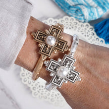 Load image into Gallery viewer, Boho Cross Drop Statement Bangles – Gold & Silver Tones