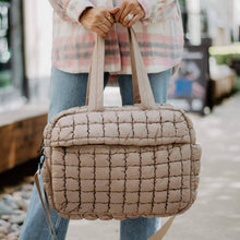 Load image into Gallery viewer, Tan Quilted Duffel Weekender Bag w/ Pass-Thru Slip
