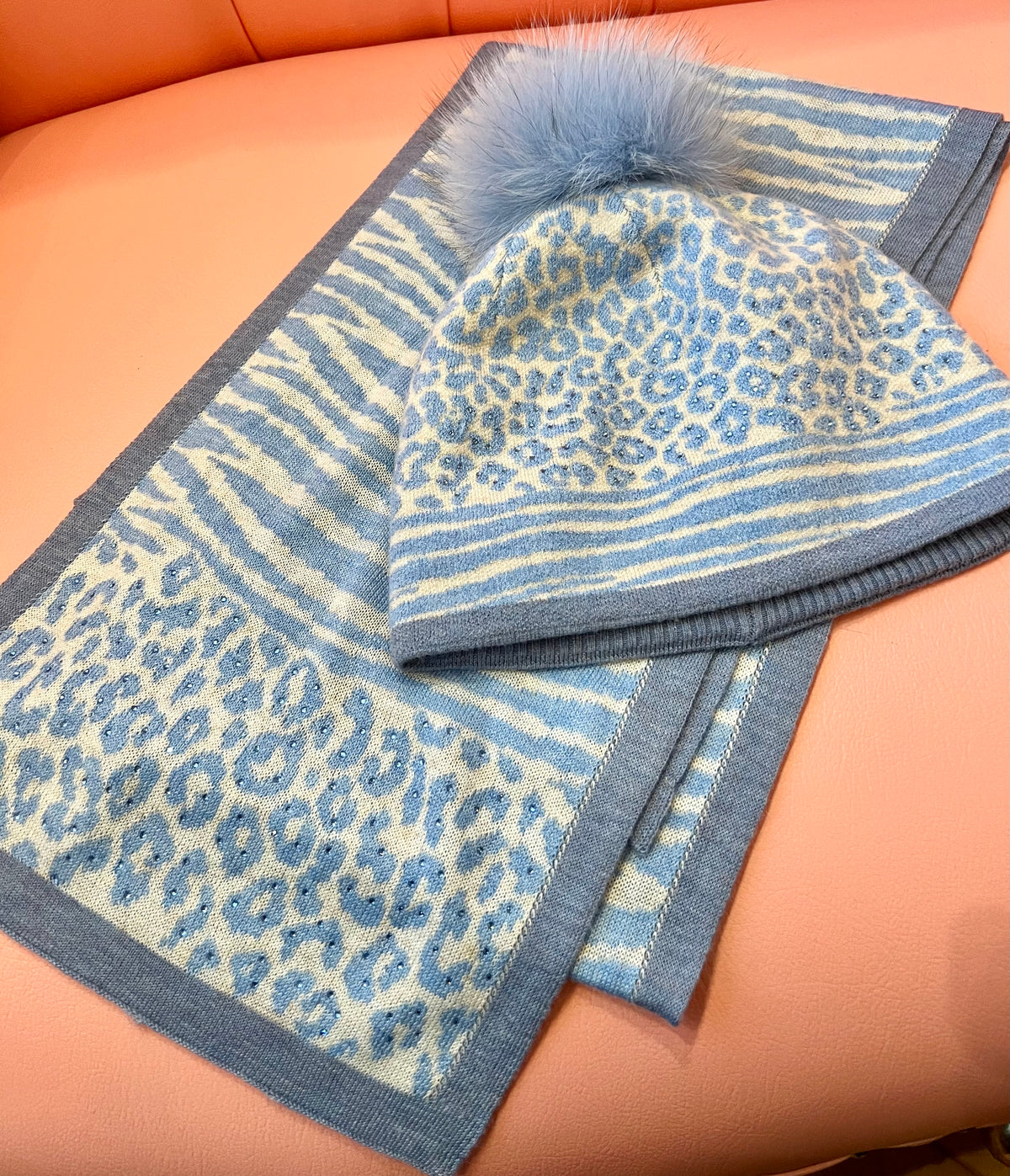 Light Blue Animal Print Beanie