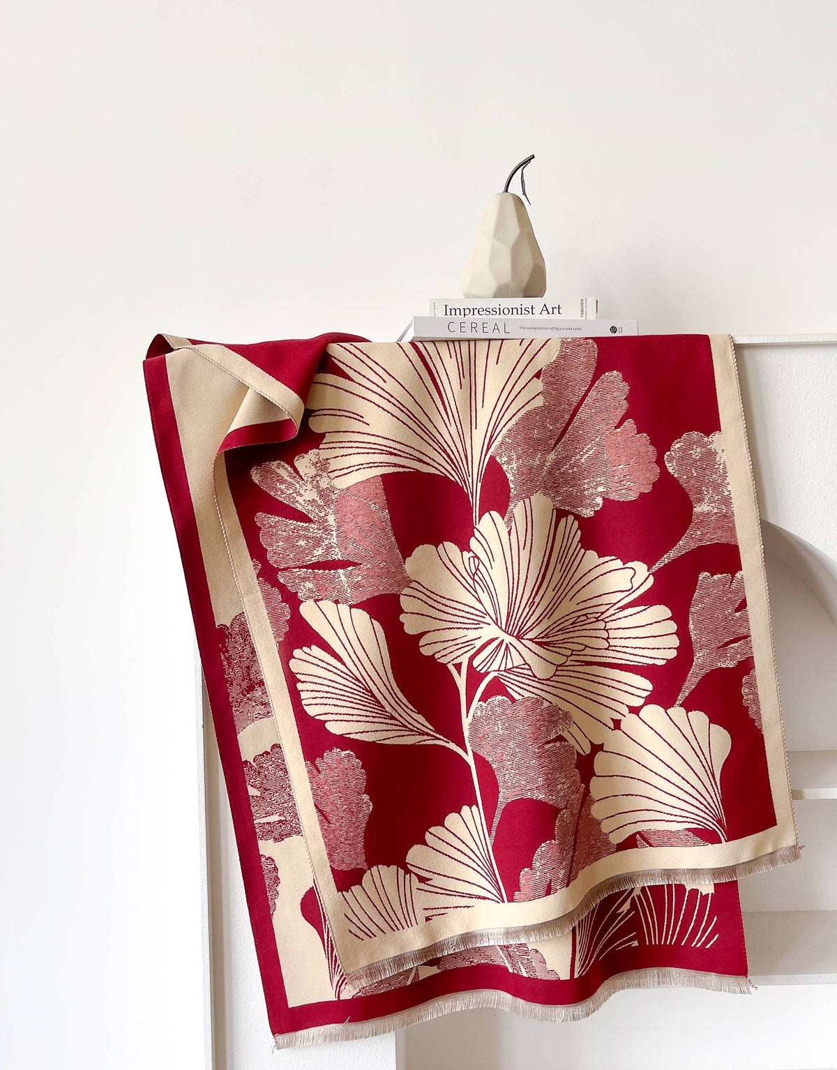 Red / Cream Large Ginkgo Reversible Wrap