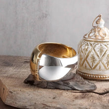 Load image into Gallery viewer, Statement Cuff Bracelet - Two-Tone Sculptural Oval Hinge - Golden Horizon