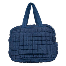 Load image into Gallery viewer, Navy Quilted Weekend Duffel Bag w/ Pass-Thru Slip