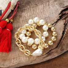 Load image into Gallery viewer, Chunky Chain and beads bracelet set pearlized and golden large ball beads