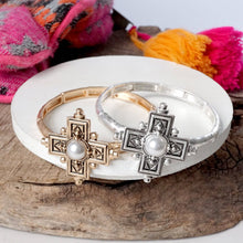 Load image into Gallery viewer, Boho Cross Drop Statement Bangles – Gold & Silver Tones