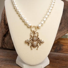 Load image into Gallery viewer, Boho Bee Pearls Statement Timeless Necklace in Worn Gold