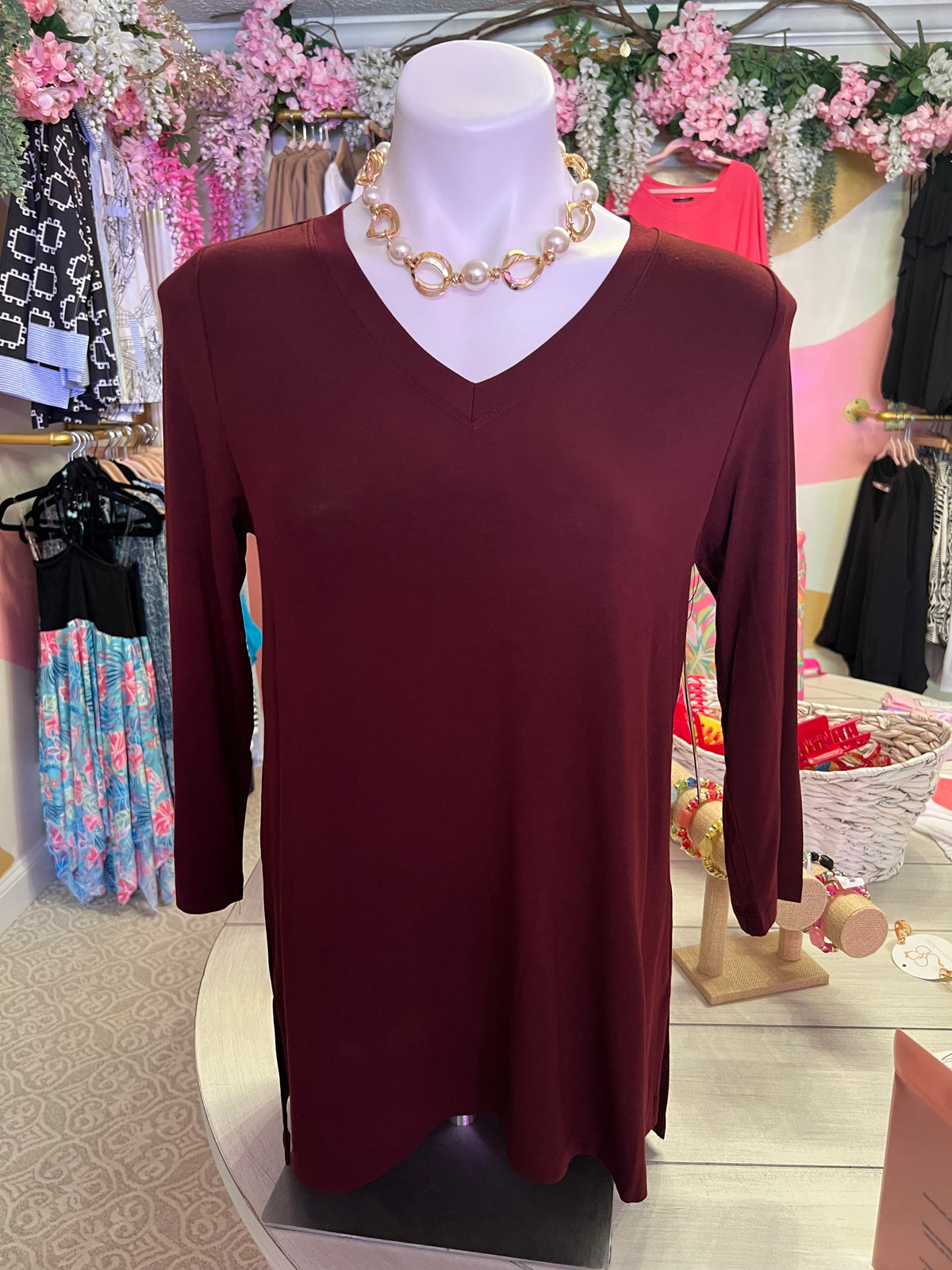 Plum V-Neck Knit Tunic