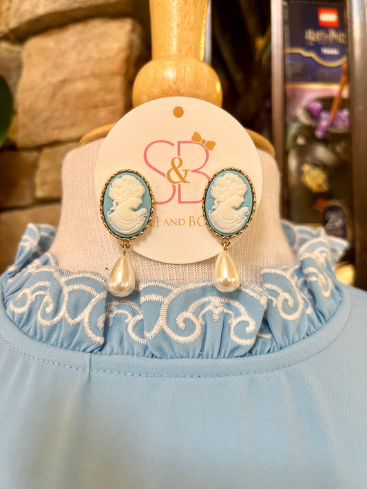Light Blue Cameo Earring