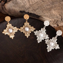 Load image into Gallery viewer, Boho Cross Drop Statement Bangles – Gold &amp; Silver Tones
