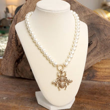 Load image into Gallery viewer, Boho Bee Pearls Statement Timeless Necklace in Worn Gold
