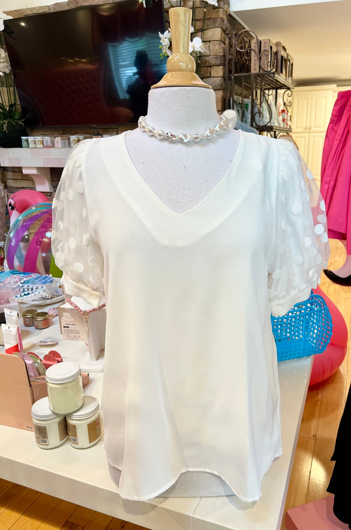 Off White V-Neck Top
