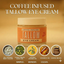 Load image into Gallery viewer, Coffee Bean infused Tallow Eye Cream, Grass Fed Beef Tallow
