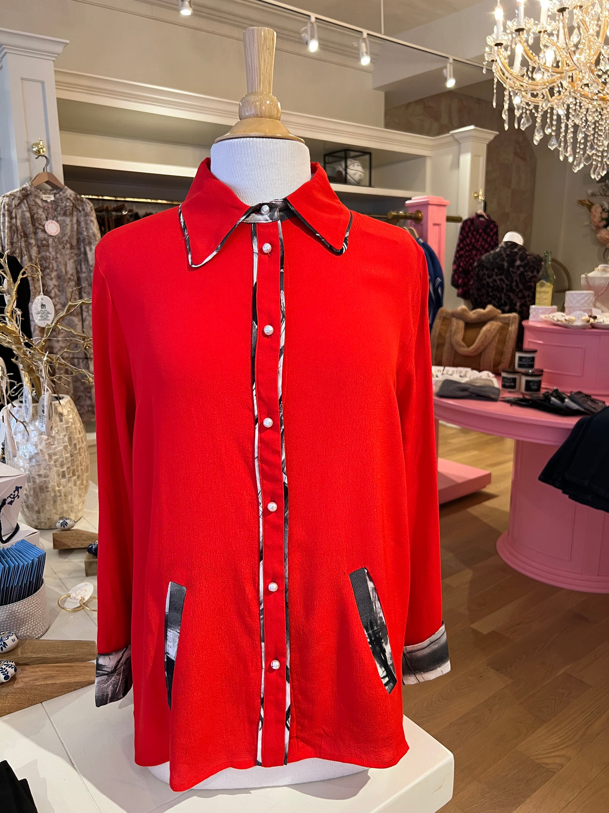 Red Blouse w/Pearl Buttons