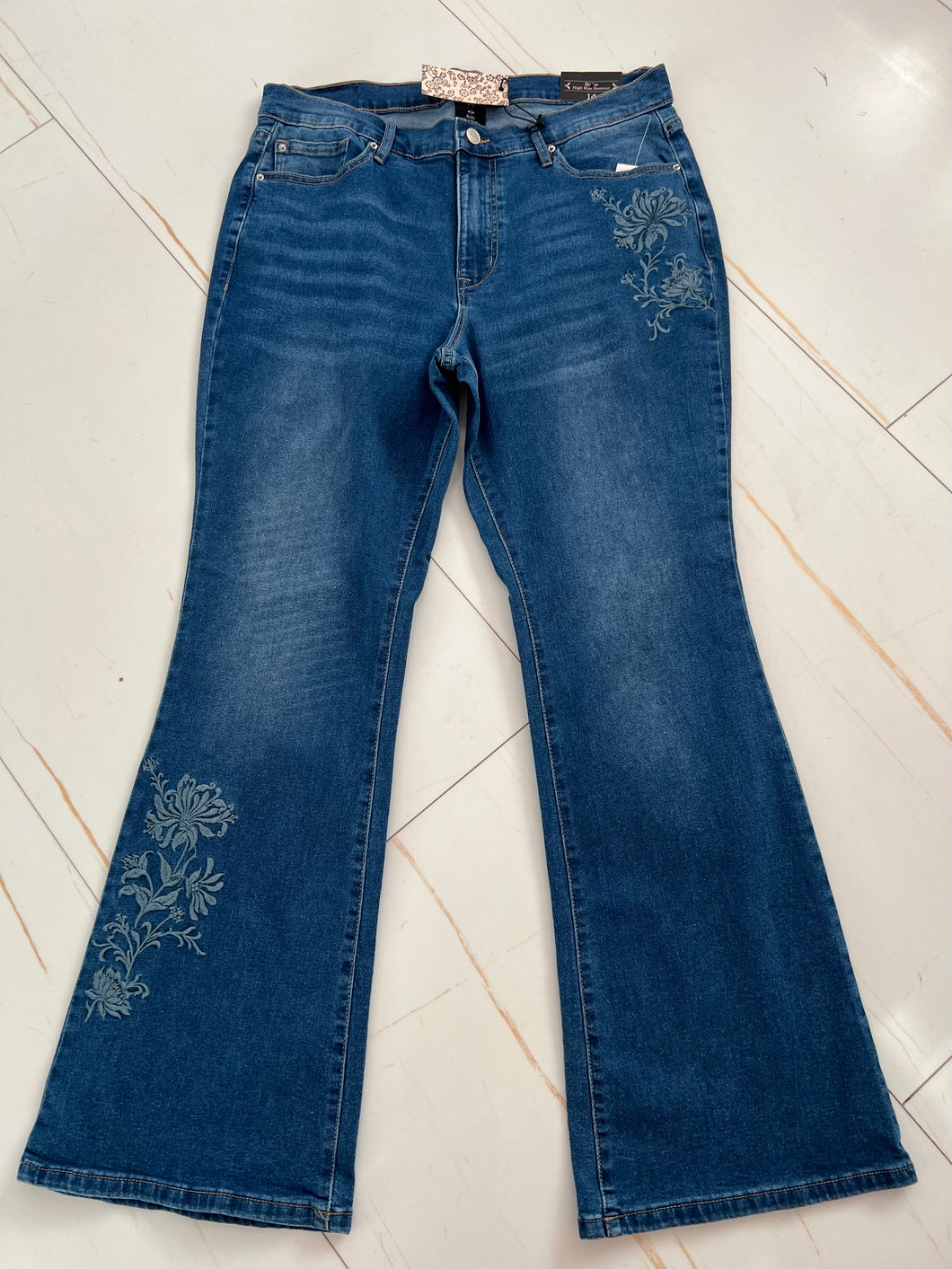 *Curvy* High Rise Embroidered Boot Cut Denim