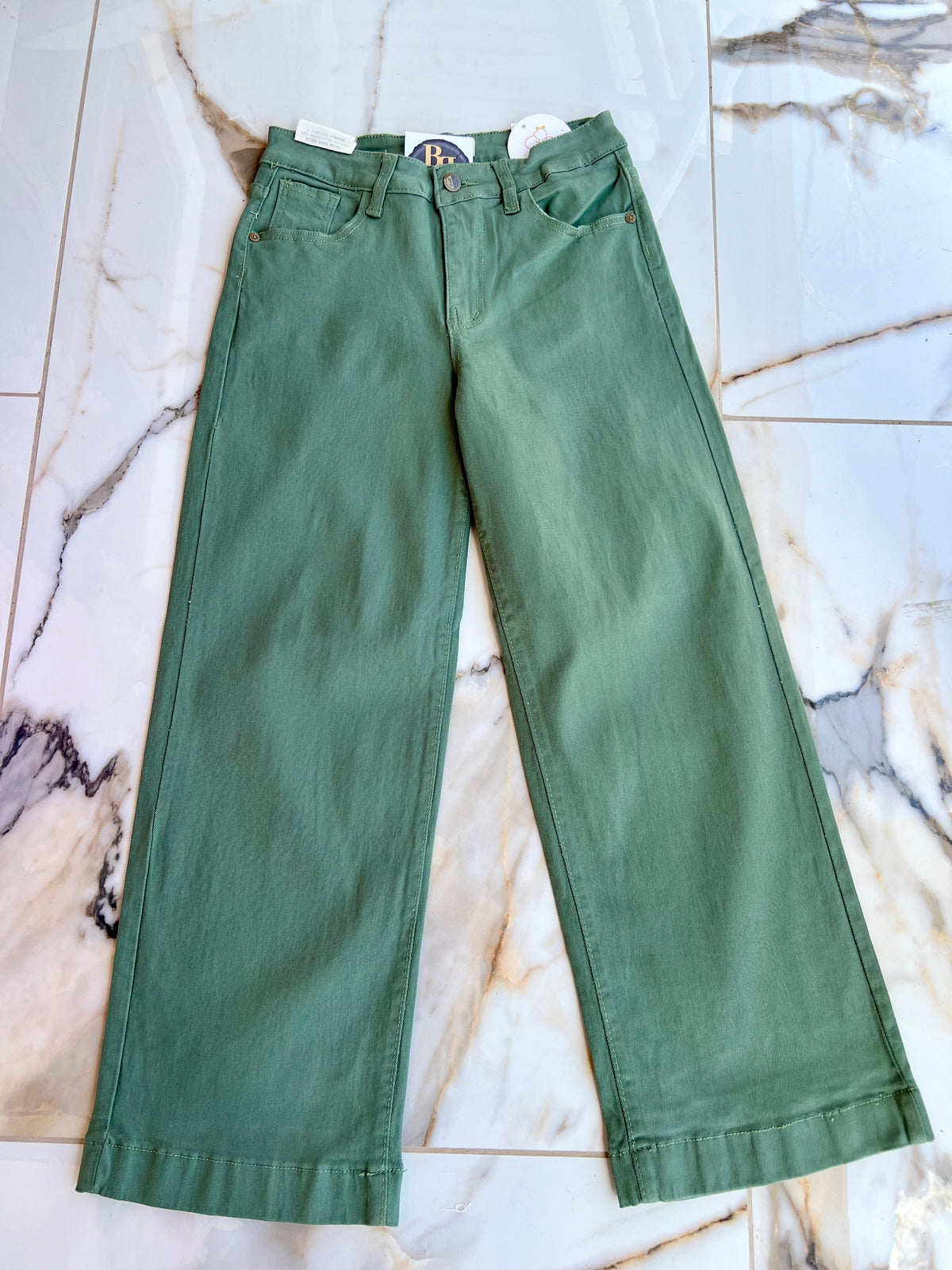 Olive Stretch Twill Wide Leg Denim