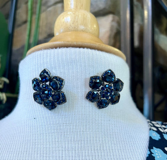 Navy Blue Flower Earring