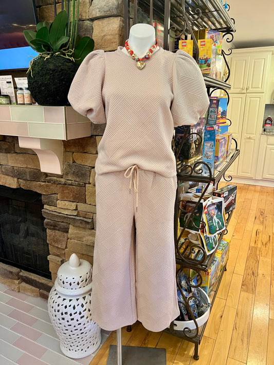 Taupe Puff Sleeve Top & Pant Set