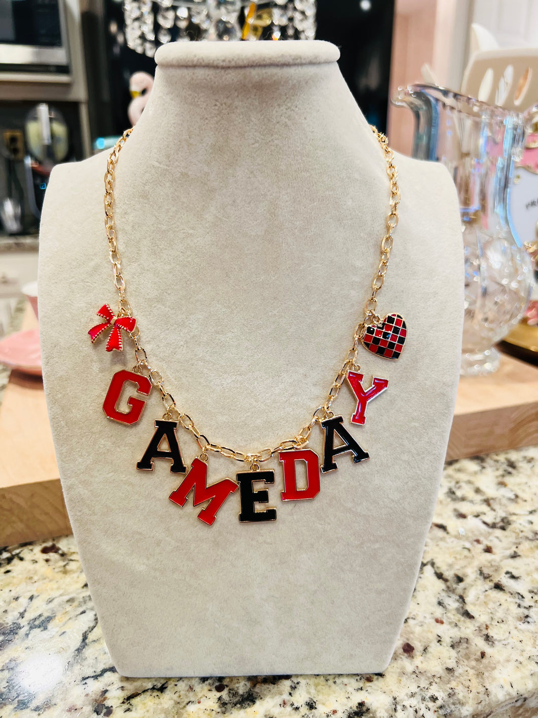 Red & Black Game Day Charm Necklace