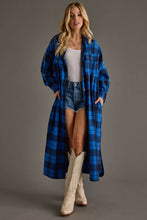 Load image into Gallery viewer, Blue &amp; Black Plaid Long Lightweight Jacket
