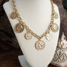 Load image into Gallery viewer, Boho Coin Charms Statement Necklace – Gold Tone
