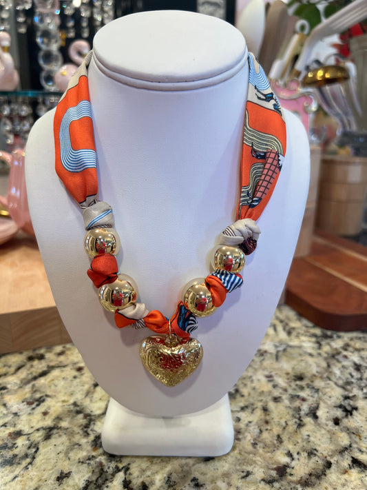 Equestrian Scarf Heart Necklace