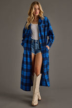 Load image into Gallery viewer, Blue &amp; Black Plaid Long Lightweight Jacket
