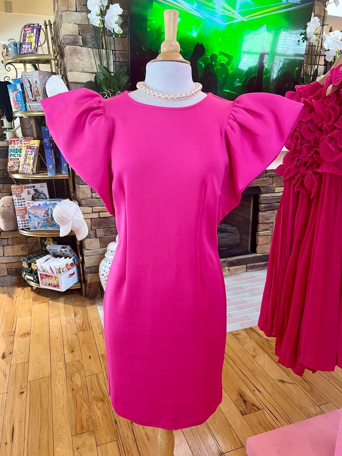 Pink Dress w/Puff Sleeve
