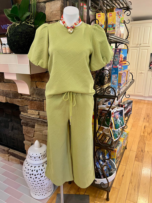 Avocado Puff Sleeve Top & Pant Set