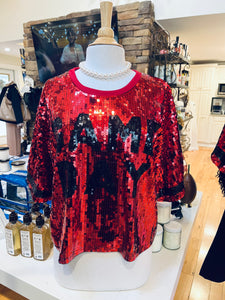 Red Sequin Game Day Crop Top