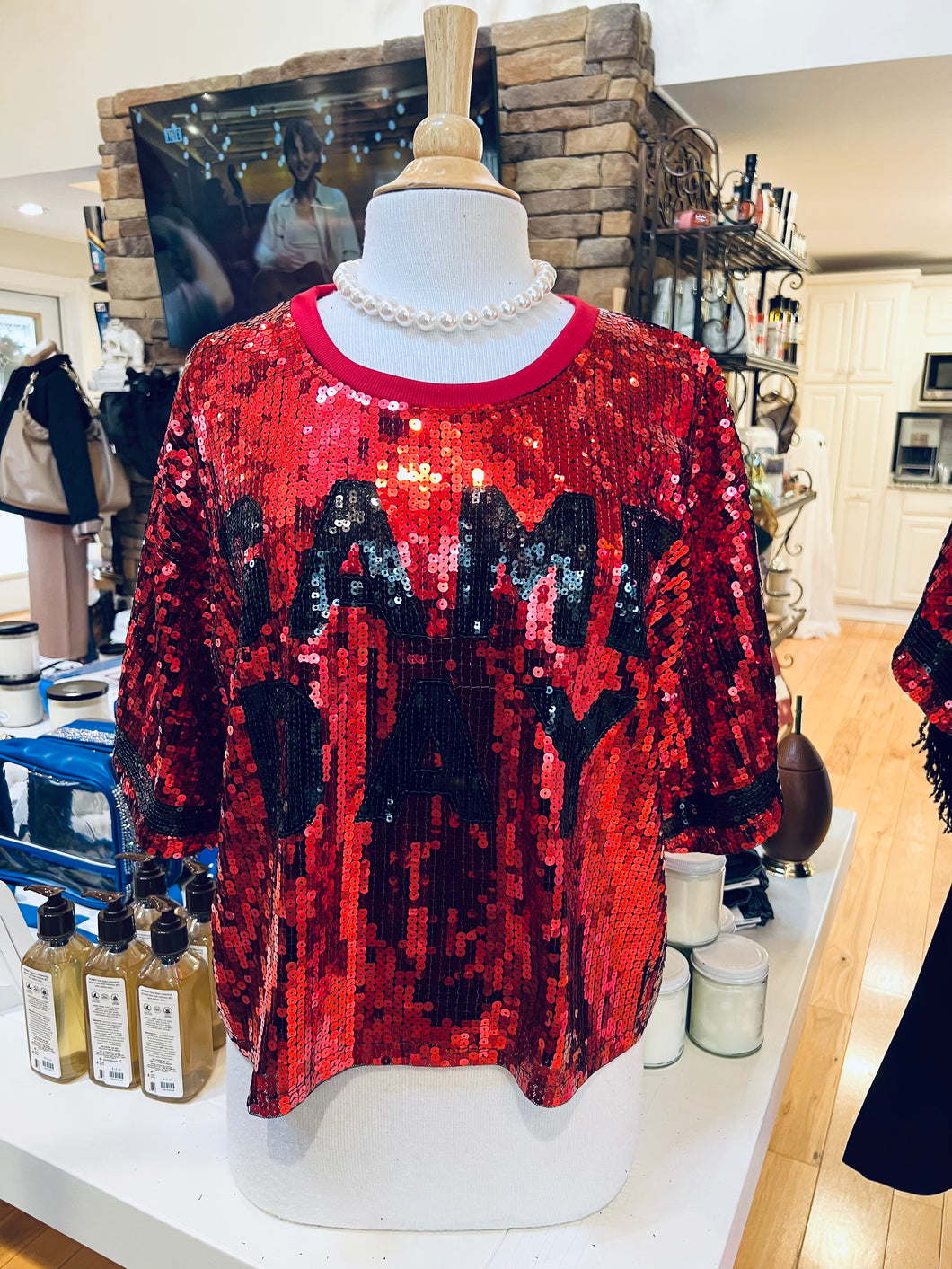 Red Sequin Game Day Crop Top