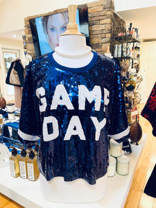 KY Blue Sequin Game Day Crop Top