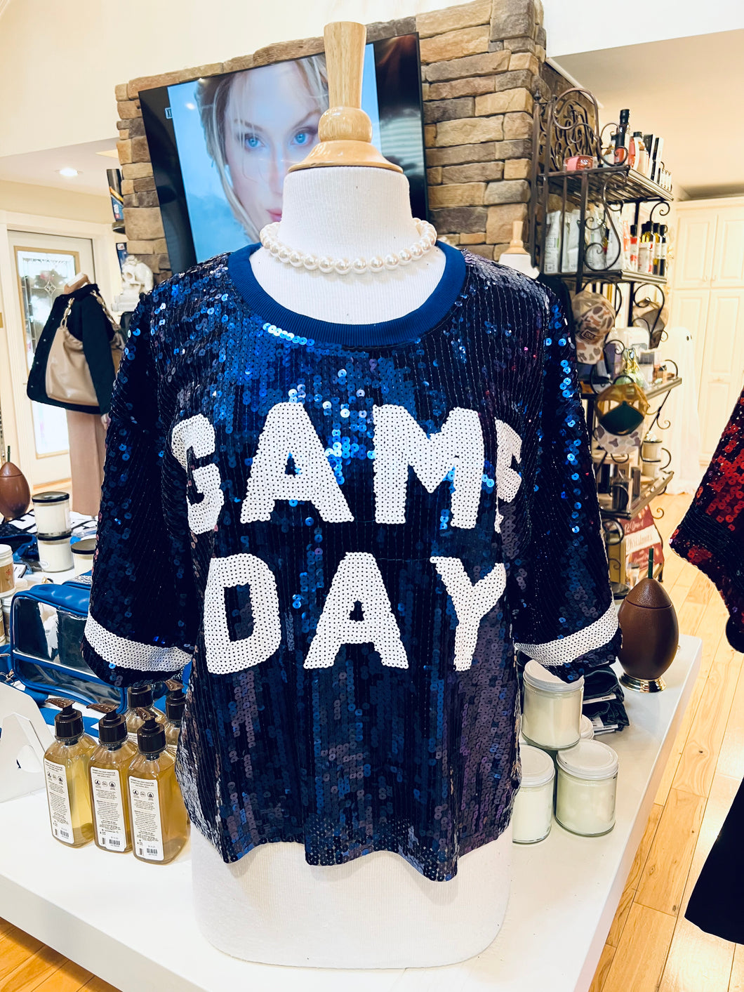 KY Blue Sequin Game Day Crop Top
