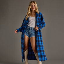 Load image into Gallery viewer, Blue &amp; Black Plaid Long Lightweight Jacket
