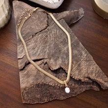Load image into Gallery viewer, Gold Classic Herringbone Necklace with a Freshwater Pearl
