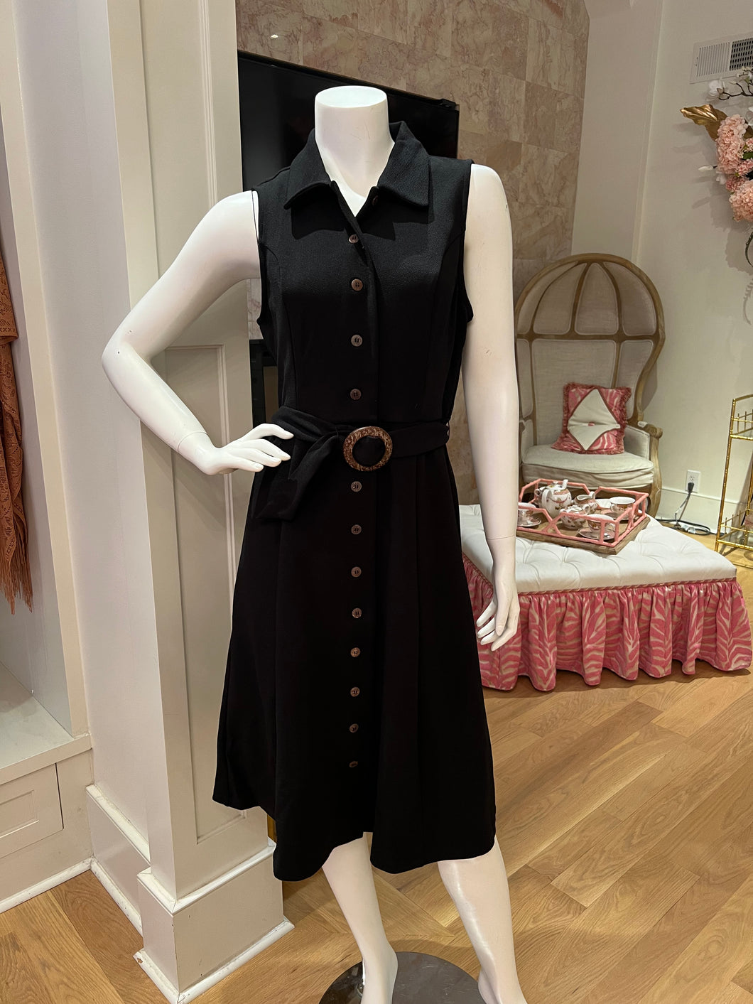 Black Sleeveless Button Dress
