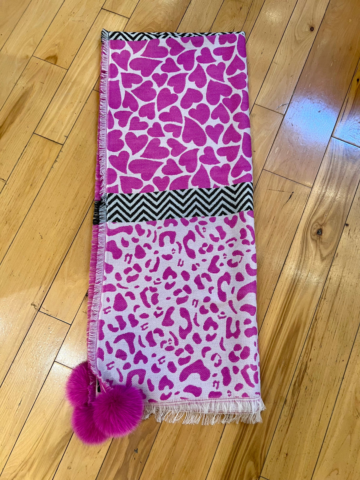 Pink Woven Scarf w/Hearts & Stars