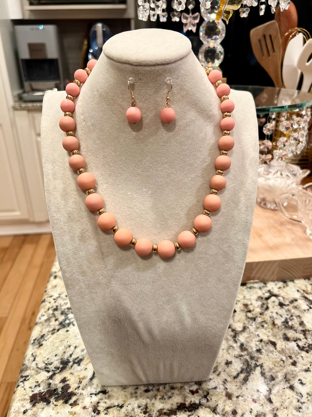 Peach Beaded Necklace Set