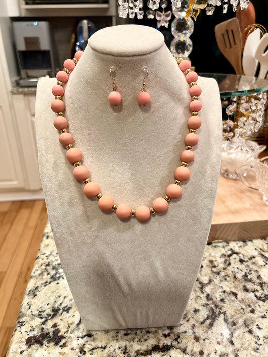 Peach Beaded Necklace Set