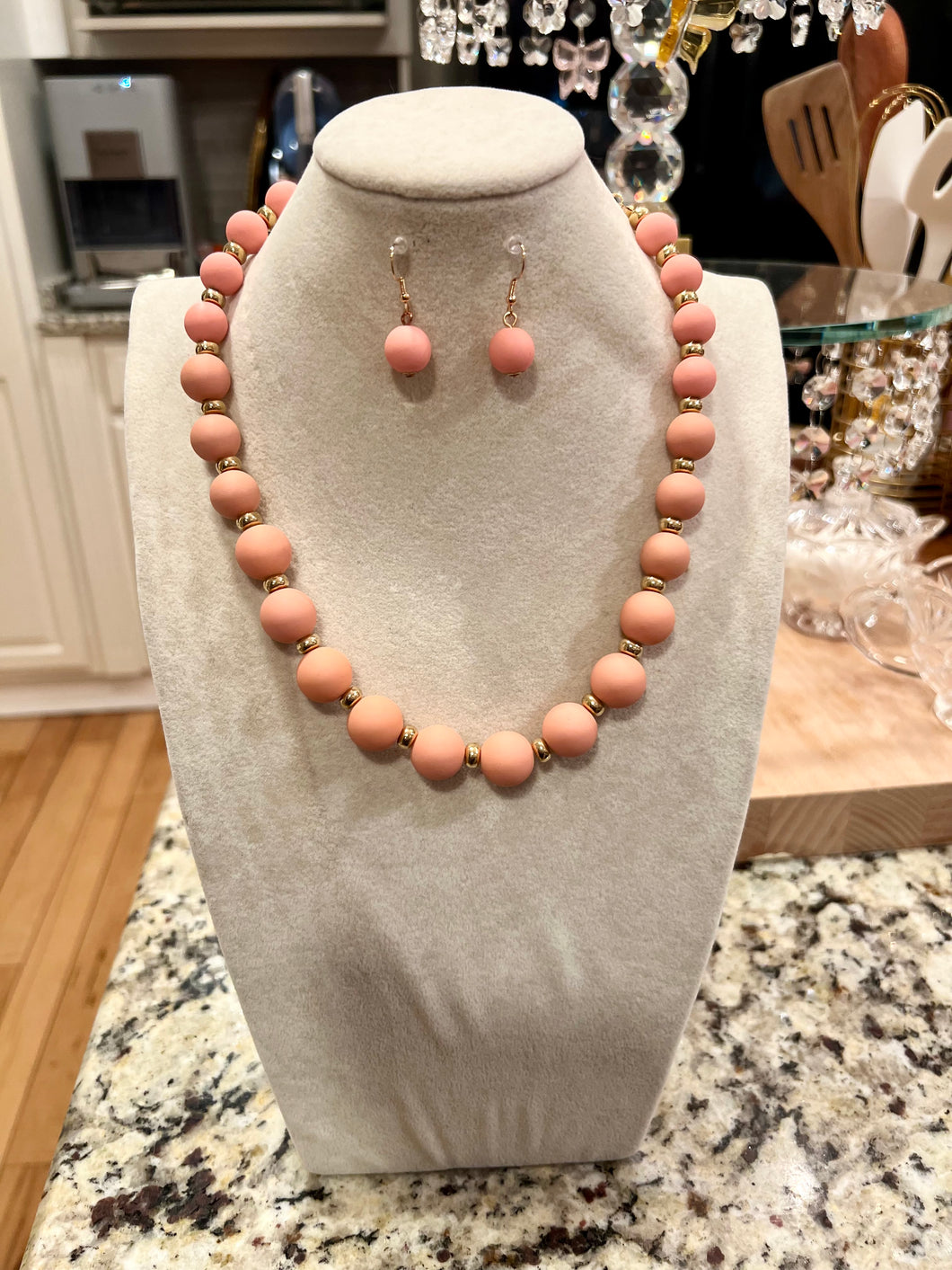 Peach Beaded Necklace Set